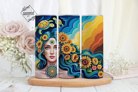 Sunflower Goddess Sky 20oz Tumbler Wrap Sublimation sassyprint 