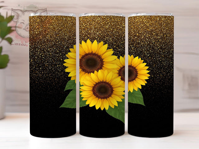 Sunflower Gold Glitter Tumbler Wrap, Gold Glitter Tumbler, Floral Cup Design, 20oz Sunflower PNG, Elegant Glitter Tumbler Wrap, Yellow Flower Cup, Shimmer Sunflower Tumbler Sublimation Lara' s Designs 