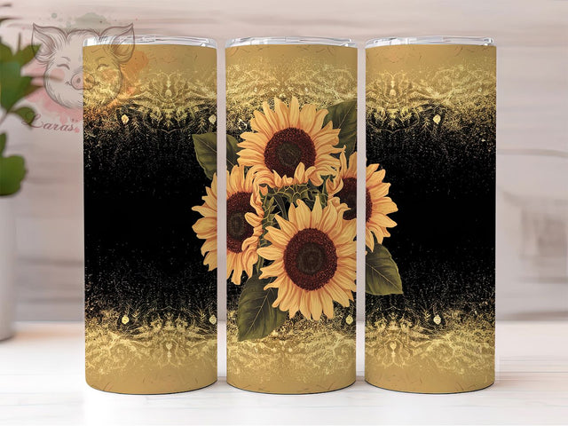 Sunflower Gold Glitter Tumbler Wrap, Gold Glitter Tumbler, Floral Cup Design, 20oz Sunflower PNG, Elegant Glitter Tumbler Wrap, Yellow Flower Cup, Shimmer Sunflower Tumbler Sublimation Lara' s Designs 