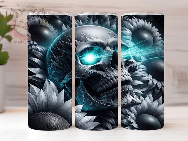 Sunflower Gothic Floral Skull Tumbler Wrap, Sunflower Mug, Gothic Floral Art, 20Oz Tumbler Wrap, Sublimation Design, Boho Skull Print, Rustic Flower Drinkware Sublimation Lara' s Designs 