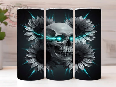 Sunflower Gothic Floral Skull Tumbler Wrap, Sunflower Mug, Gothic Floral Art, 20Oz Tumbler Wrap, Sublimation Design, Boho Skull Print, Rustic Flower Drinkware Sublimation Lara' s Designs 