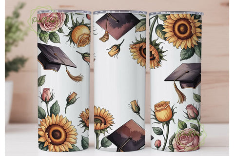 Sunflower Graduation 20oz Tumbler Wrap Sublimation PixelChick 