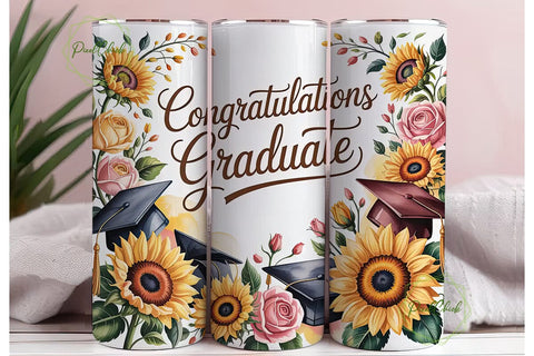 Sunflower Graduation 20oz Tumbler Wrap Sublimation PixelChick 