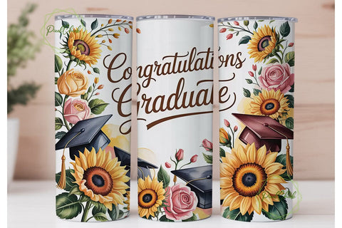 Sunflower Graduation 20oz Tumbler Wrap Sublimation PixelChick 