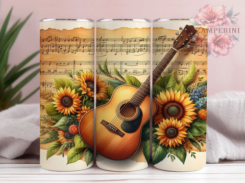 Sunflower Guitar 20oz Tumbler Wrap PNG, Guitar Tumbler Png, Straight & Tapered Tumbler Wrap, Instant Digital Download Sublimation Li Zamperini 