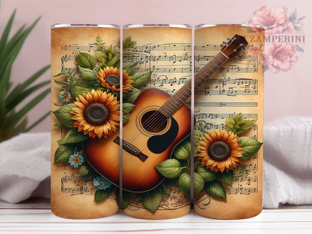 Sunflower Guitar 20oz Tumbler Wrap PNG, Guitar Tumbler Png, Straight & Tapered Tumbler Wrap, Instant Digital Download Sublimation Li Zamperini 