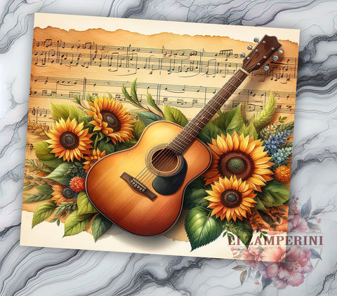 Sunflower Guitar 20oz Tumbler Wrap PNG, Guitar Tumbler Png, Straight & Tapered Tumbler Wrap, Instant Digital Download Sublimation Li Zamperini 