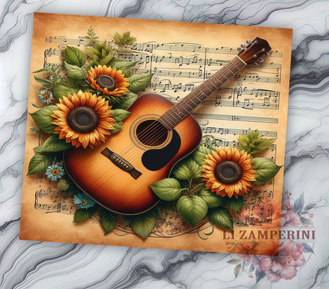 Sunflower Guitar 20oz Tumbler Wrap PNG, Guitar Tumbler Png, Straight & Tapered Tumbler Wrap, Instant Digital Download Sublimation Li Zamperini 