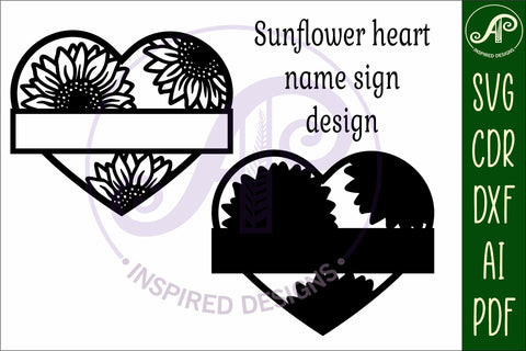 Sunflower heart name sign svg laser cut file SVG APInspireddesigns 