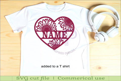 Sunflower heart shape name sign svg laser cut file SVG APInspireddesigns 