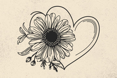 Sunflower Heart Svg, Botanical Heart Svg, Half Sunflower with Botanical Plants Svg, Botanical Svg, Wild flowers Svg, Sunflower shirt png SVG DesignDestine 