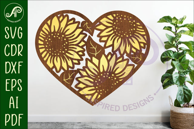 Sunflower heart wall art sign, SVG file. vector SVG APInspireddesigns 