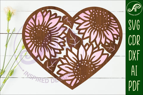 Sunflower heart wall art sign, SVG file. vector SVG APInspireddesigns 