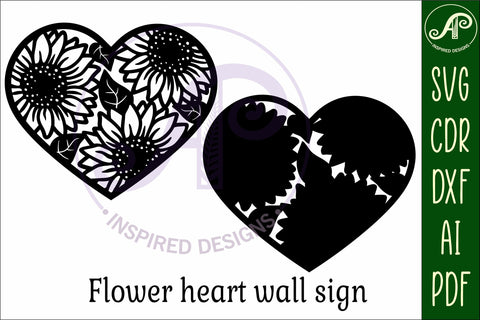 Sunflower heart wall art sign, SVG file. vector SVG APInspireddesigns 