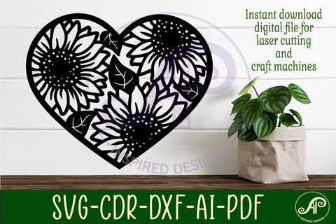 Sunflower heart wall art sign, SVG file. vector SVG APInspireddesigns 
