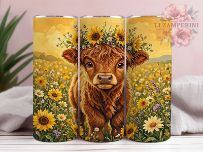Sunflower Highland Calf 20oz Tumbler, Sunflower Floral, Highland Calf, Farm Animal, 20oz Tumbler Wrap, Sublimation Design, Country Harvest, Digital Download Sublimation Li Zamperini 
