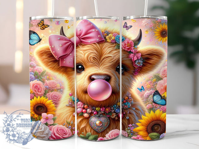 Sunflower Highland Cow 20oz Tumbler, Highland Cow, Rustic Print, Farm Theme, 20oz Sublimation, PNG Design, Gift Idea Sublimation ToriDesigns 