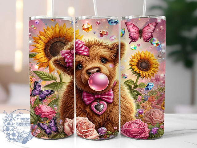 Sunflower Highland Cow 20oz Tumbler, Highland Cow, Rustic Print, Farm Theme, 20oz Sublimation, PNG Design, Gift Idea Sublimation ToriDesigns 