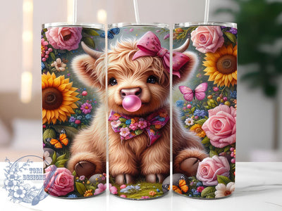 Sunflower Highland Cow 20oz Tumbler, Highland Cow, Rustic Print, Farm Theme, 20oz Sublimation, PNG Design, Gift Idea Sublimation ToriDesigns 
