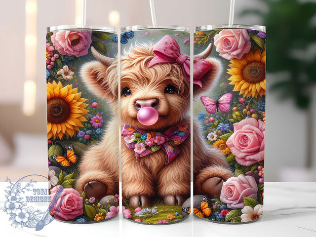 Sunflower Highland Cow 20oz Tumbler, Highland Cow, Rustic Print, Farm Theme, 20oz Sublimation, PNG Design, Gift Idea Sublimation ToriDesigns 