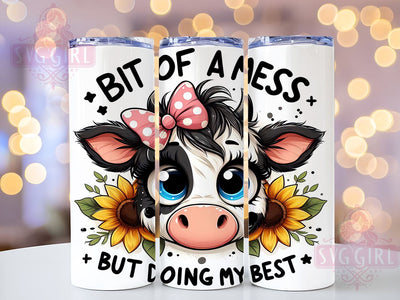 Sunflower Highland Cow 20oz Tumbler Wrap Sublimation Design, Straight Tapered Tumbler Wrap, Bit of a Mess But Doing My Best Tumbler Png, Instant Digital Download Sublimation SvggirlplusArt 