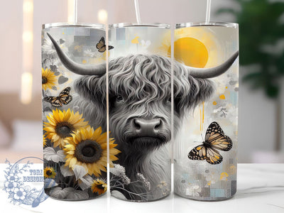 Sunflower Highland Cow Tumbler, Sunflower Wrap, Western Floral Design, Sublimation Cup, 20oz Skinny Tumbler, Country Drinkware, Farmhouse Style Sublimation ToriDesigns 