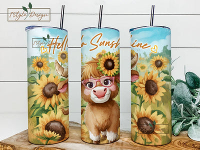 Sunflower Highland Cow Tumbler Wrap, Bees 20 Oz Skinny Sublimation Tumbler PNG, Cute Hello Sunshine Summer Tumbler Design Digital Download Sublimation iStyleDesign 