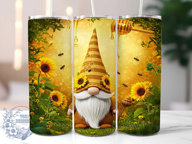 Sunflower Honey Bee Gnome 20oz Tumbler, Honeycomb Tumbler Wrap, 20oz Sublimation Tumbler, Bee Gnome Tumbler, Rustic Sunflower Design, Cute Gnome Tumbler, Honey Bee Tumbler Sublimation ToriDesigns 