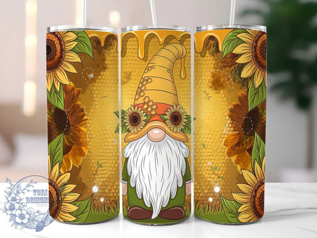 Sunflower Honey Bee Gnome 20oz Tumbler, Honeycomb Tumbler Wrap, 20oz Sublimation Tumbler, Bee Gnome Tumbler, Rustic Sunflower Design, Cute Gnome Tumbler, Honey Bee Tumbler Sublimation ToriDesigns 