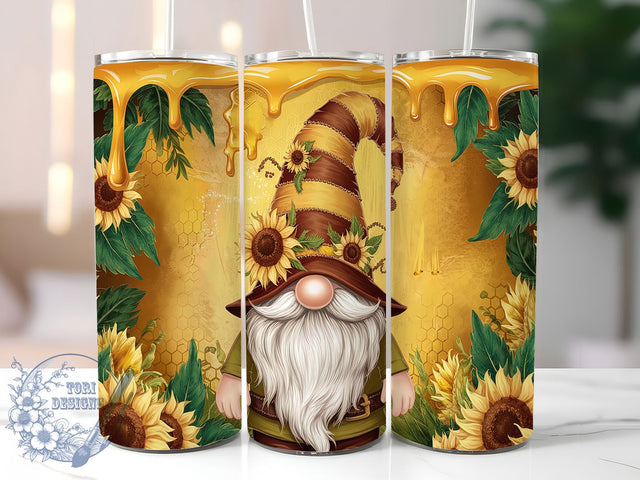 Sunflower Honey Bee Gnome 20oz Tumbler, Honeycomb Tumbler Wrap, 20oz Sublimation Tumbler, Bee Gnome Tumbler, Rustic Sunflower Design, Cute Gnome Tumbler, Honey Bee Tumbler Sublimation ToriDesigns 