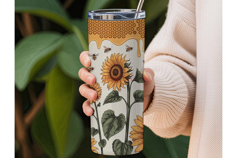 Sunflower Honeybee Tumbler Wrap Sublimation DesignSVG 