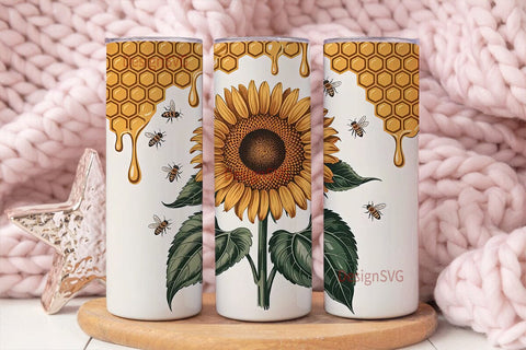 Sunflower Honeybee Tumbler Wrap Sublimation DesignSVG 