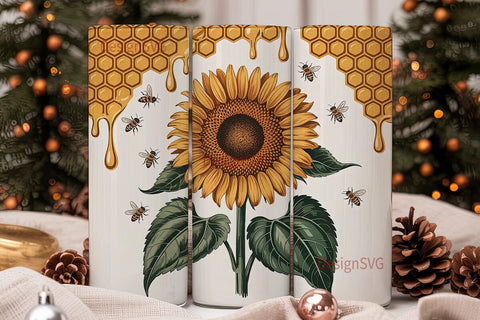 Sunflower Honeybee Tumbler Wrap Sublimation DesignSVG 