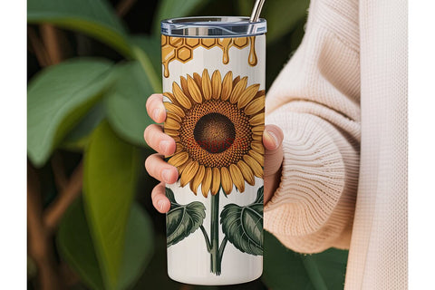 Sunflower Honeybee Tumbler Wrap Sublimation DesignSVG 