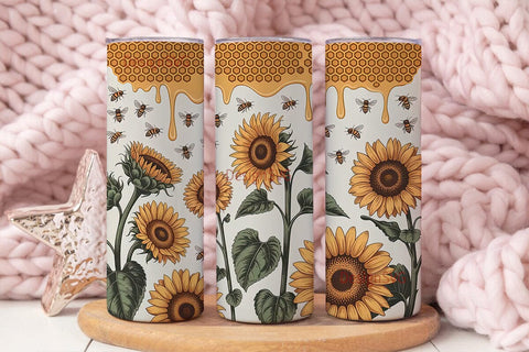 Sunflower Honeybee Tumbler Wrap Sublimation DesignSVG 