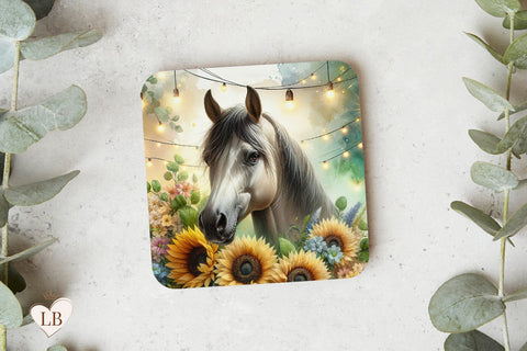Sunflower Horse Coaster, Horse Square Coaster Design Sublimation BijouBay 
