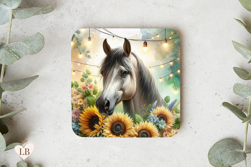 Sunflower Horse Coaster, Horse Square Coaster Design Sublimation BijouBay 