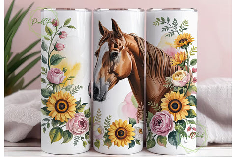 Sunflower Horse Elegance 20oz Tumbler Sublimation PixelChick 
