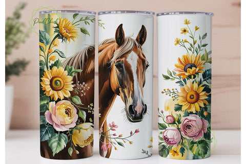 Sunflower Horse Elegance 20oz Tumbler Sublimation PixelChick 