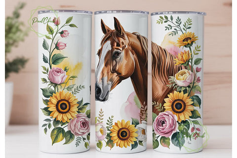 Sunflower Horse Elegance 20oz Tumbler Sublimation PixelChick 