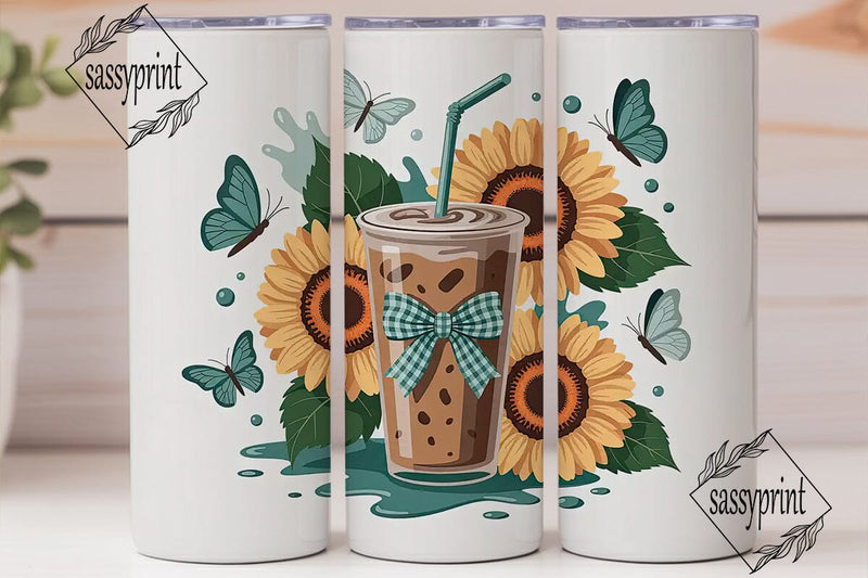 Sunflower Iced Coffee Tumbler Wrap Sublimation sassyprint 
