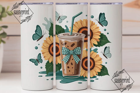 Sunflower Iced Coffee Tumbler Wrap Sublimation sassyprint 