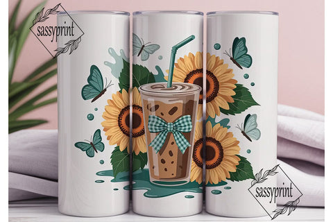 Sunflower Iced Coffee Tumbler Wrap Sublimation sassyprint 