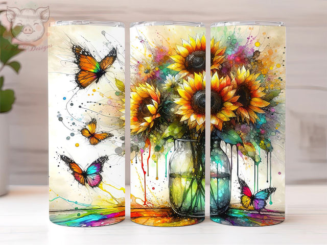 Sunflower in Vase 20oz Tumbler Png, Straight & Tapered Tumbler Png, Sunflower Tumbler Png, Digital Download PNG Sublimation Lara' s Designs 