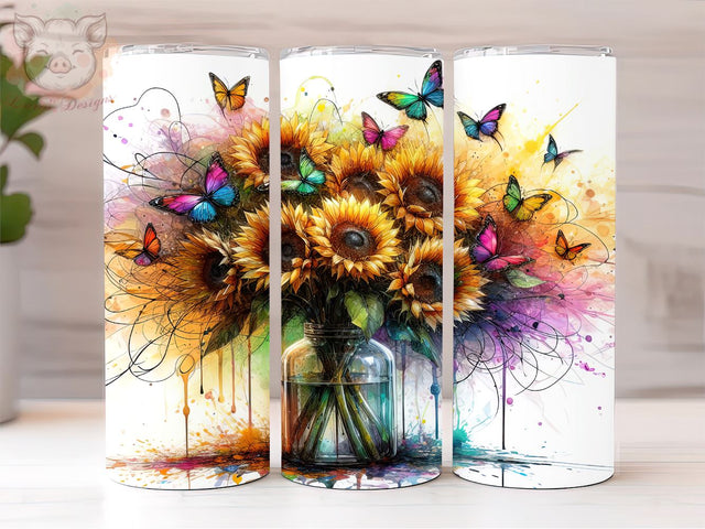 Sunflower in Vase 20oz Tumbler Png, Straight & Tapered Tumbler Png, Sunflower Tumbler Png, Digital Download PNG Sublimation Lara' s Designs 