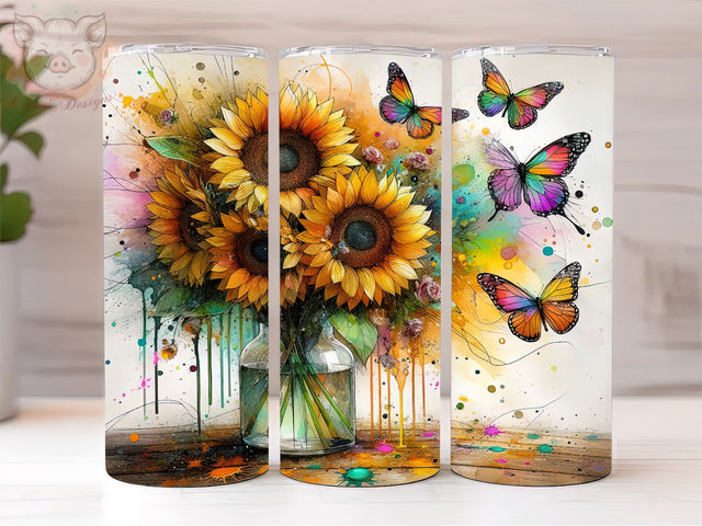 Sunflower in Vase 20oz Tumbler Png, Straight & Tapered Tumbler Png, Sunflower Tumbler Png, Digital Download PNG Sublimation Lara' s Designs 
