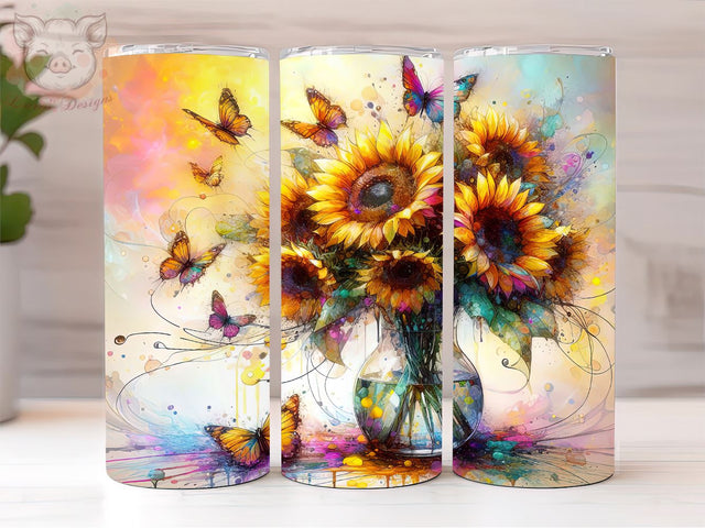 Sunflower in Vase 20oz Tumbler Png, Straight & Tapered Tumbler Png, Sunflower Tumbler Png, Digital Download PNG Sublimation Lara' s Designs 