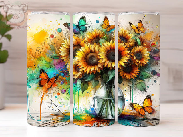 Sunflower in Vase 20oz Tumbler Png, Straight & Tapered Tumbler Png, Sunflower Tumbler Png, Digital Download PNG Sublimation Lara' s Designs 