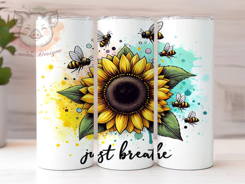 Sunflower Just Breathe 20 oz Skinny Tumbler Sublimation Design, Straight & Tapered Tumbler Png, Positive Affirmation Tumbler Png, Digital Download PNG Sublimation Lara' s Designs 