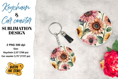 Sunflower Keychain & Car coaster sublimation. Sublimation Yustaf Art Store 